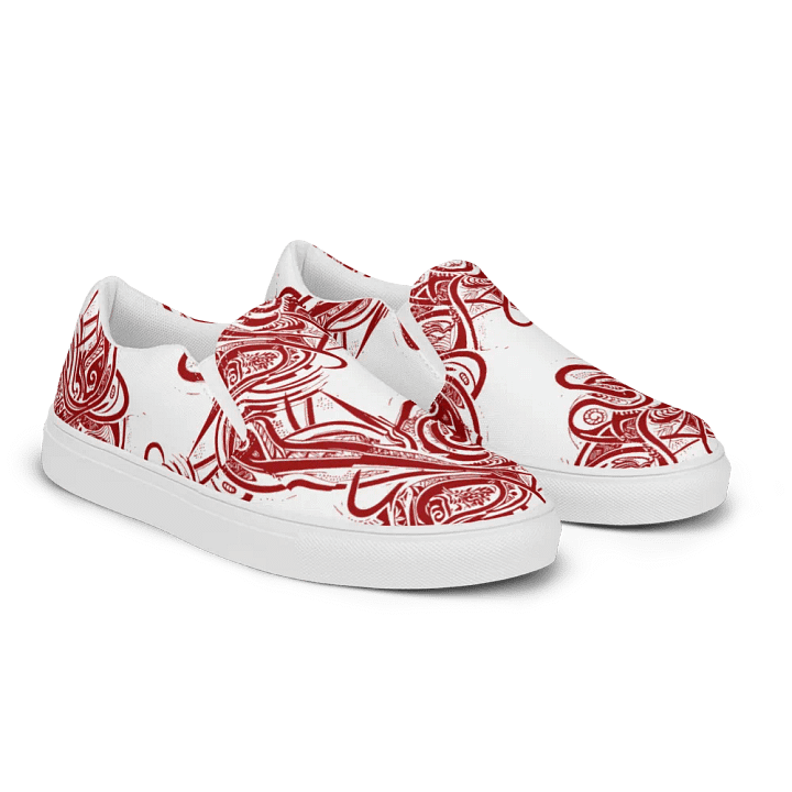 Women's Red & White Asian Inspired Painted Slip-On Shoes product image (1)
