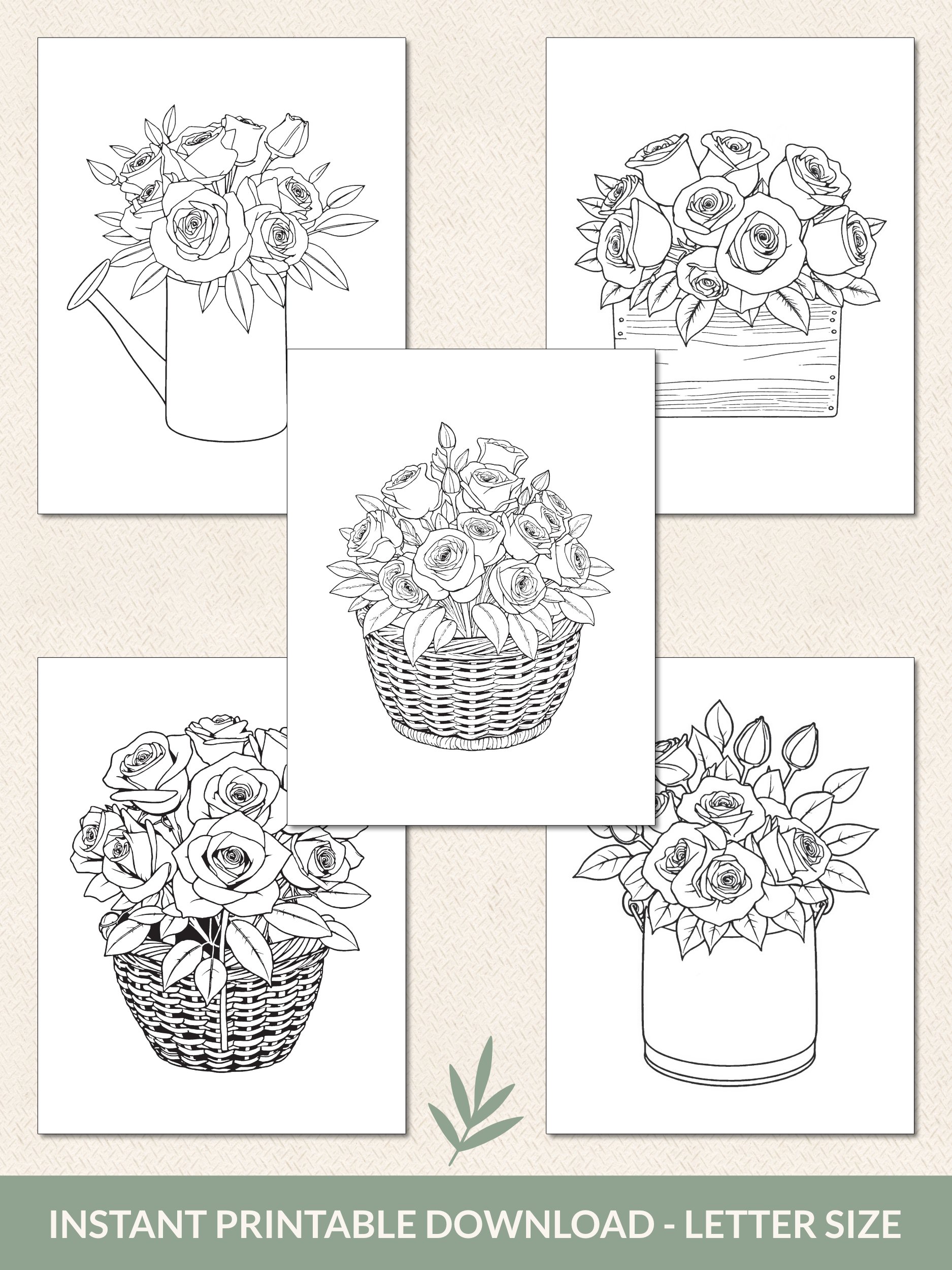 Bouquets Of Roses Flower Coloring Pages – Printable Set of 20 product image (5)