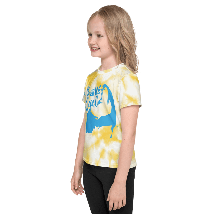 Girls' | Kids T-Shirt | BOURNE to Cape Cod™ | Vibrant Coastal Tee for Kids | Blue Logo on Yellow Tie-Dye product image (3)