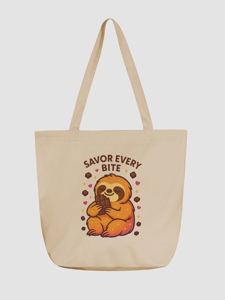 Savor Every Bite – Funny Sloth Tote Bag (Double-Sided Print) | Eco Cotton Foodie Tote – Sloths Having Snacks Collection product image (1)