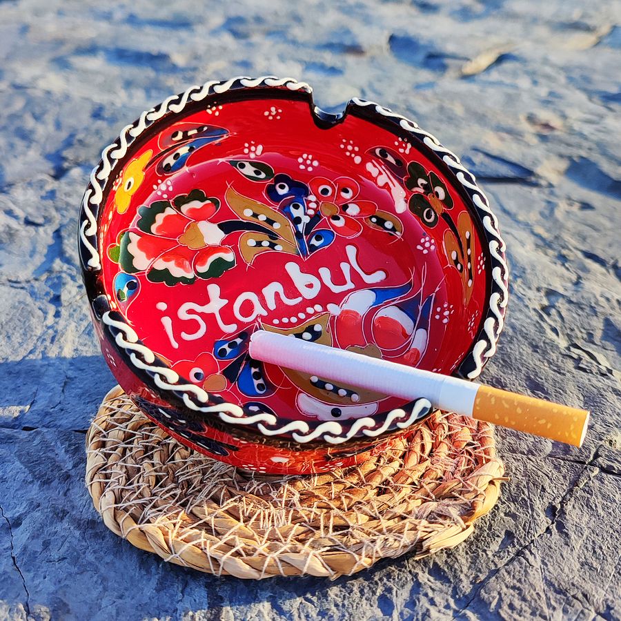 Handmade Red Ceramic Ashtray - Turkish Iznik Style Decor, 7 cm — handmade pottery product image (5)