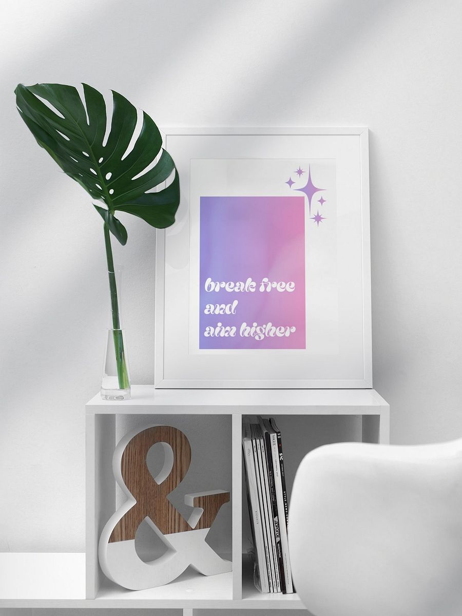 Aim Higher Inspirational Quote, Break Free Motivational Print, Purple Gradient Wall Art, Office Decor, Encouragement Gift Shiny Stars Poster product image (3)