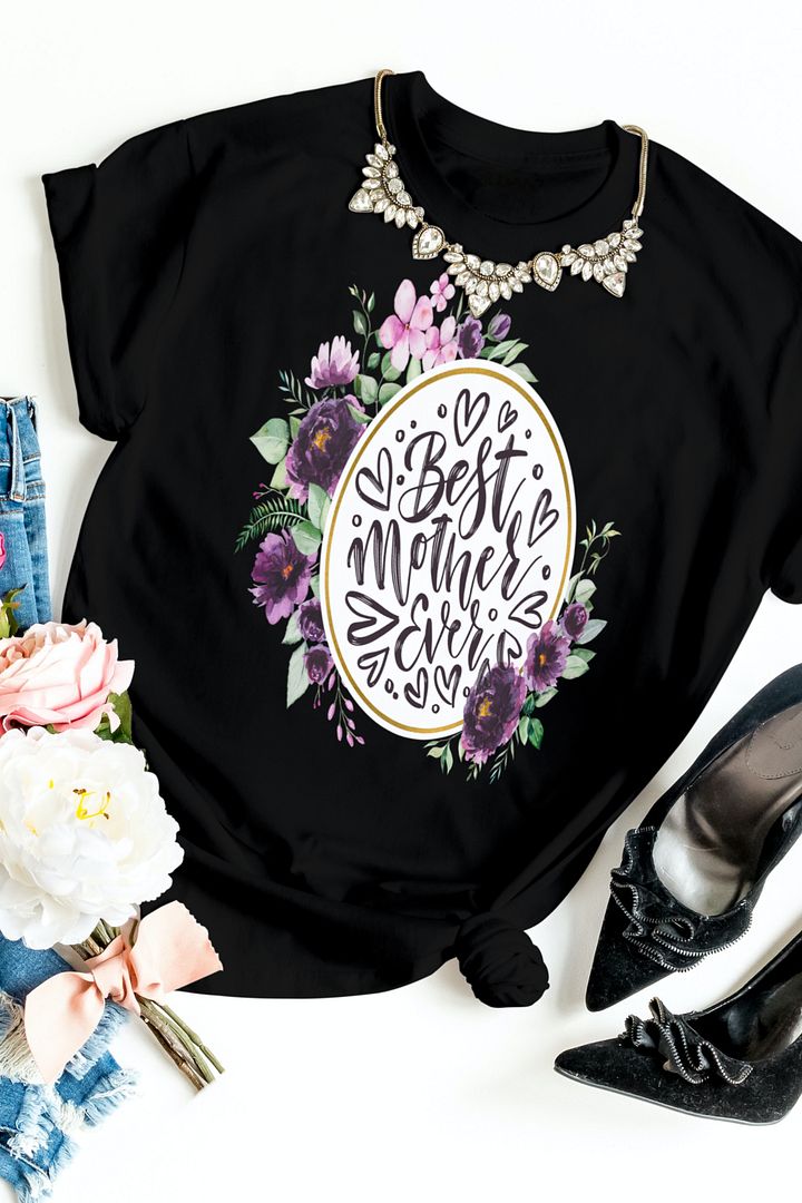 Mothers Day Floral Wreath Best Mother Ever T-Shirt product image (1)