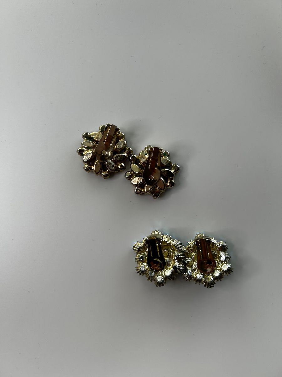 Vintage AB Crystals Clip On Earrings Lot of 2 product image (7)