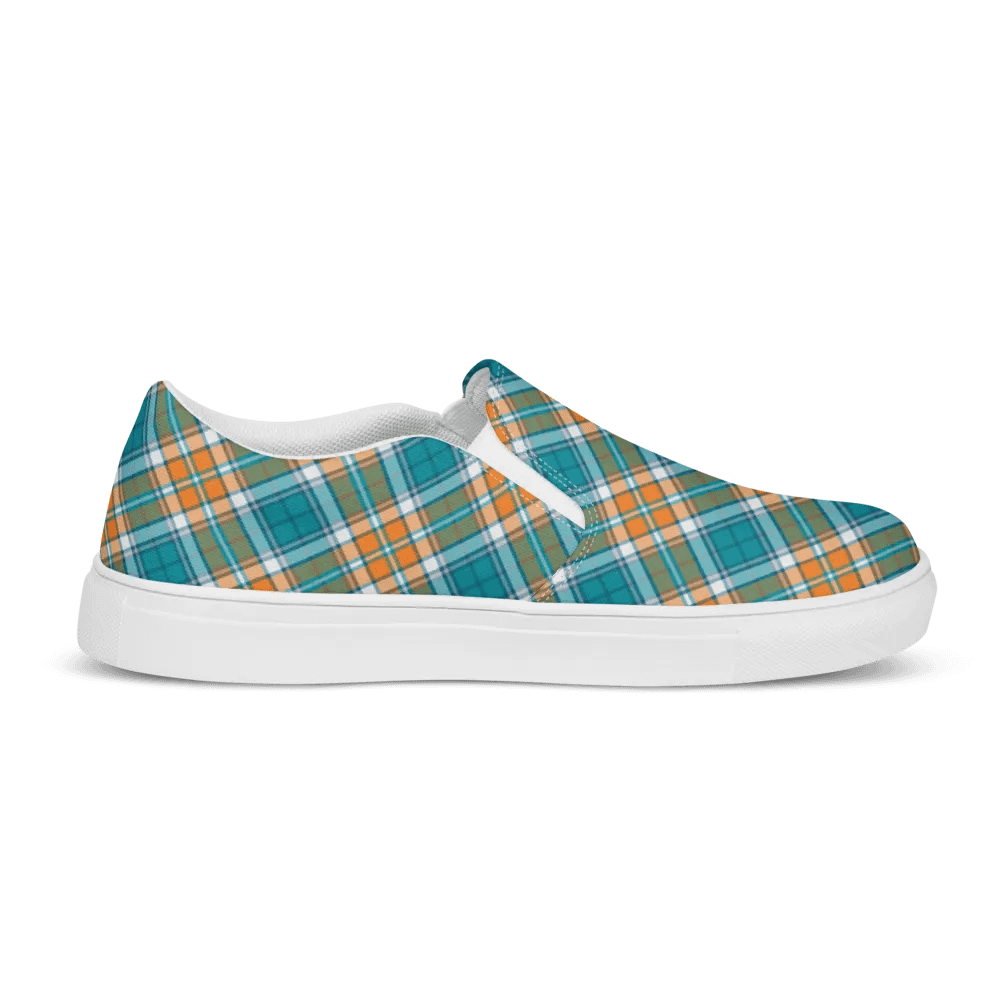 Turquoise and Orange Sporty Plaid Women's Slip On Shoes product image (5)