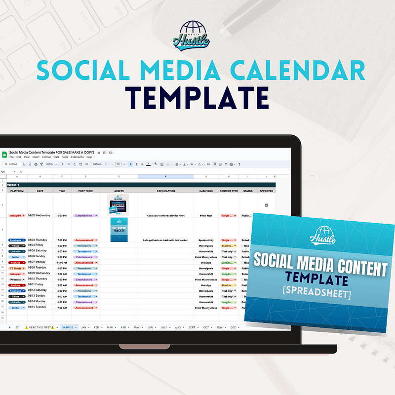 Content Calendar Template [Spreadsheet] - Media Hustle