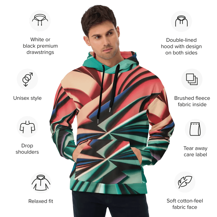 Recycled Unisex Hoodie with Vibrant Abstract Geometric Print - Relaxed Fit product image (10)