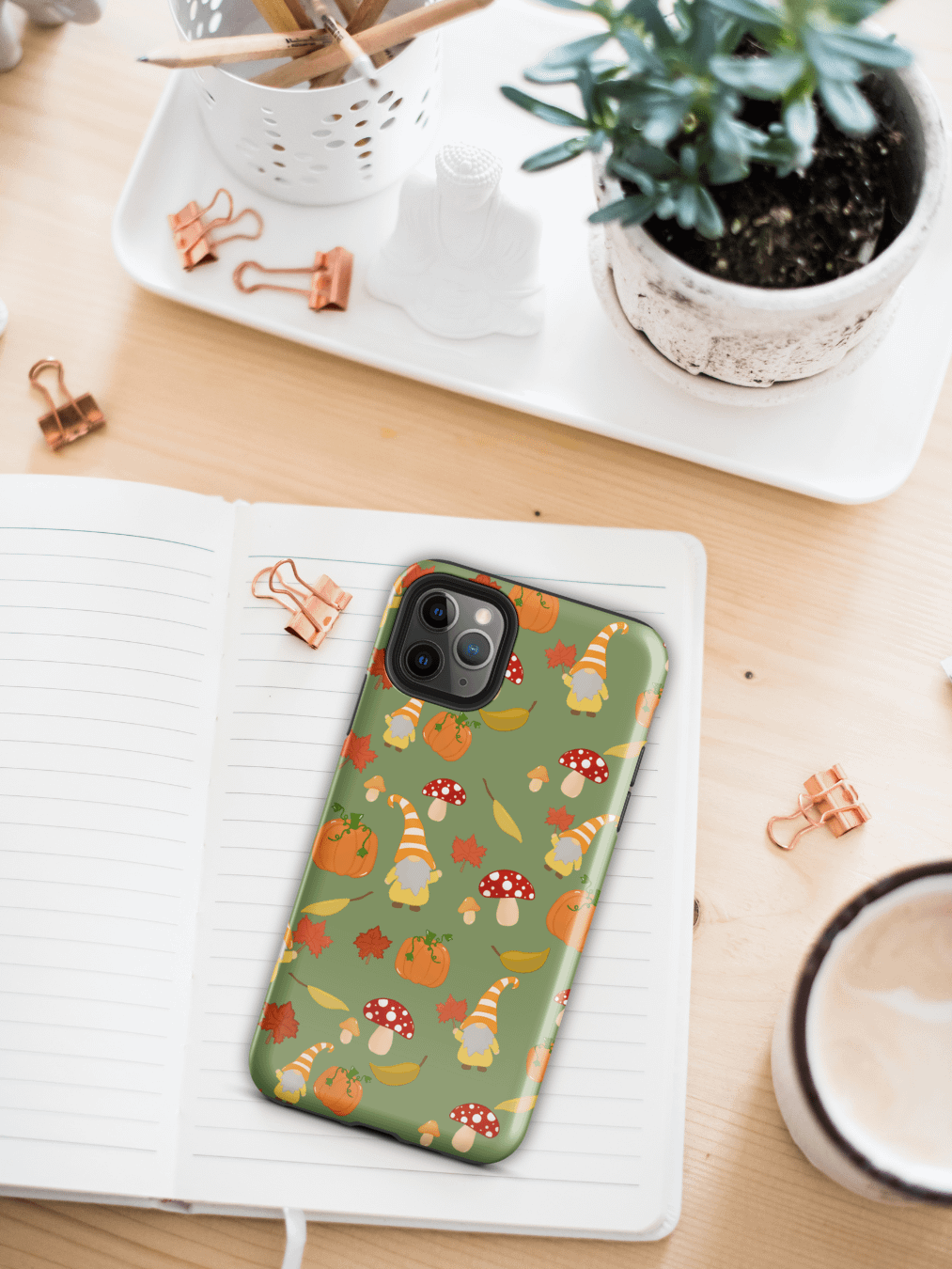 Fall with my Gnomies in Green Pattern iPhone® Tough Case product image (1)
