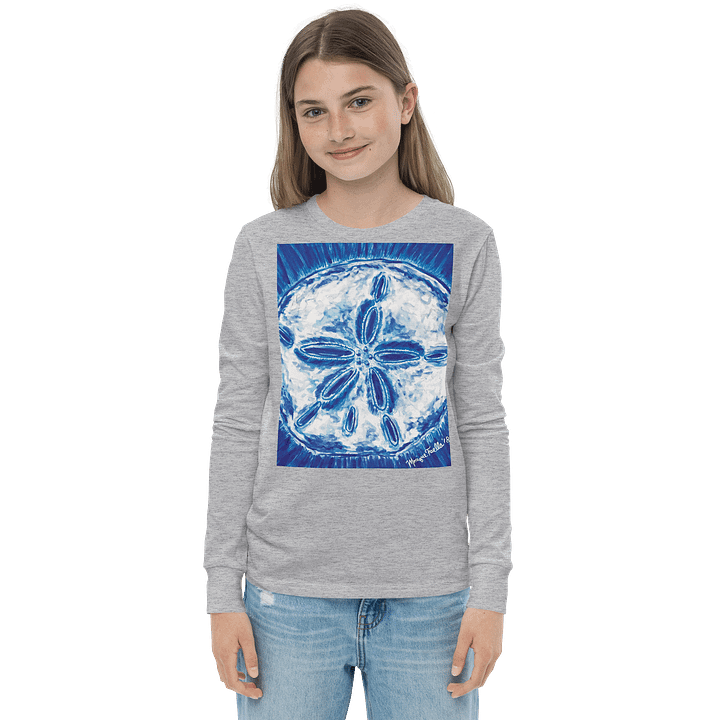 Girls’ | Youth Long Sleeve Tee | DTG Vintage Print |Royal Blue & White Sand Dollar Design | Monique Faella Designs™ | Coastal Cool product image (1)