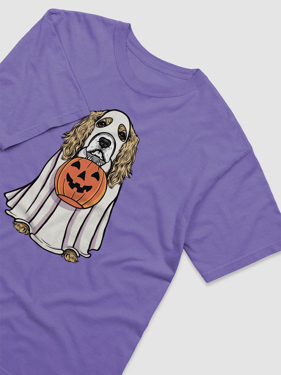 Funny Halloween Cocker Spaniel(Lemon) T-Shirt | Funny Cocker Spaniel Wearing a Ghost Costume and Holding a Pumpkin Basket product image (29)