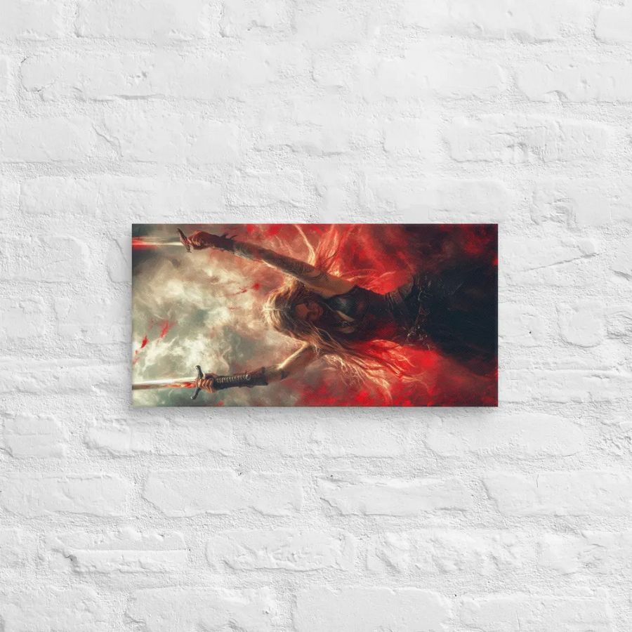 Female warrior raising her 2 swords 01 - Canvas product image (2)