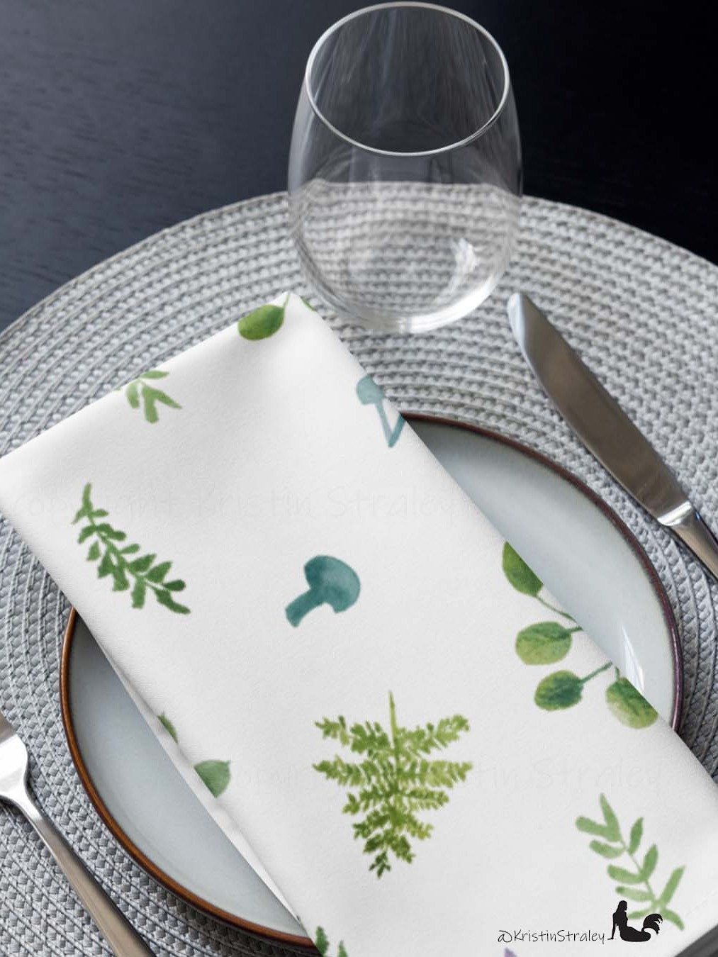 Woodland Ferns & Mushrooms on White Cloth Napkin Set of 4 product image (9)