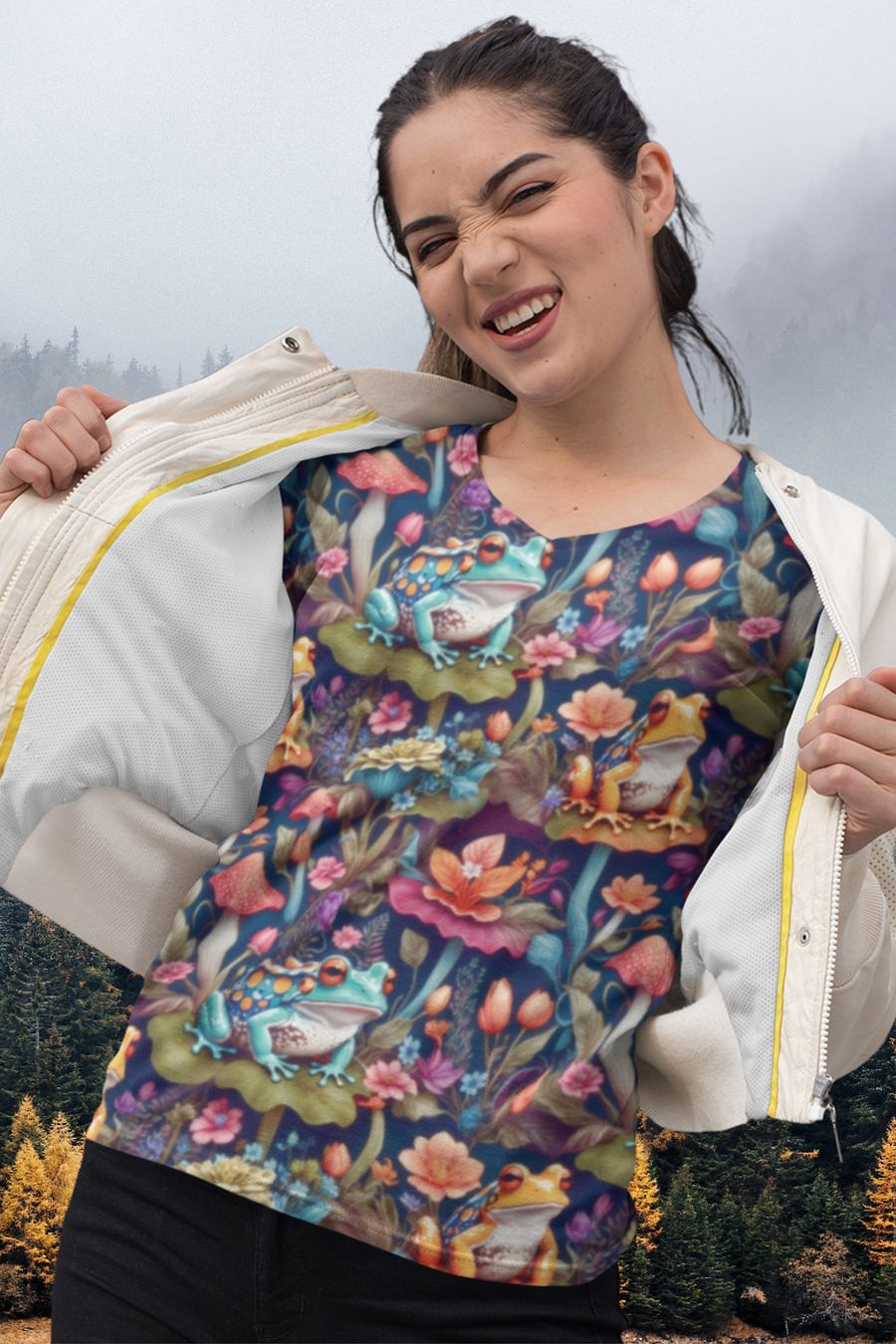 Mushroom Frogs Floral All Over Print T-shirt product image (1)