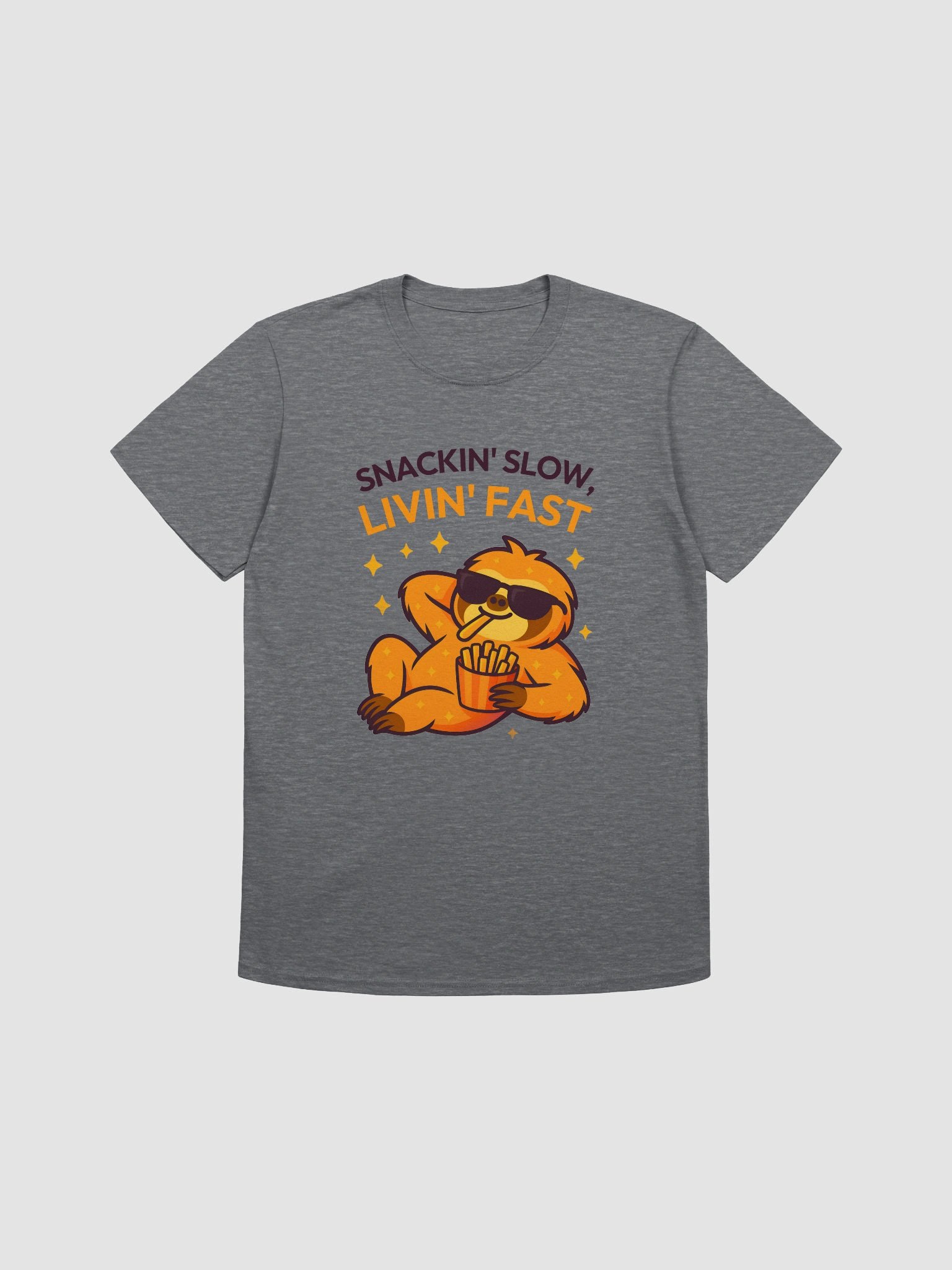 Snackin’ Slow, Livin’ Fast – Funny Sloth Fries T-Shirt | Sloths Having Snacks Collection product image (1)