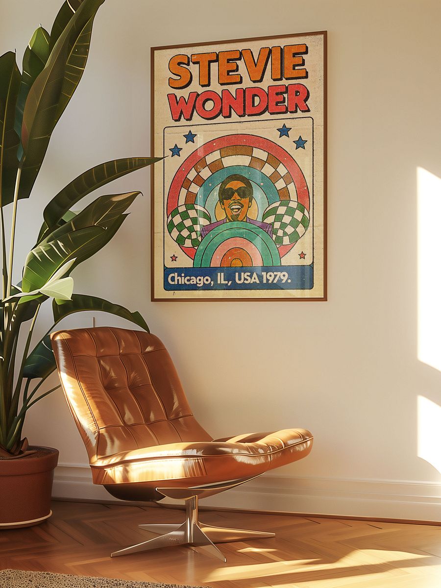 Stevie Wonder Chicago 1979 Poster | Vintage Soul Print | Retro Concert Art | Funk & R&B Music Decor | 80s Music Artwork | Mid-Century Funk Art Print product image (5)