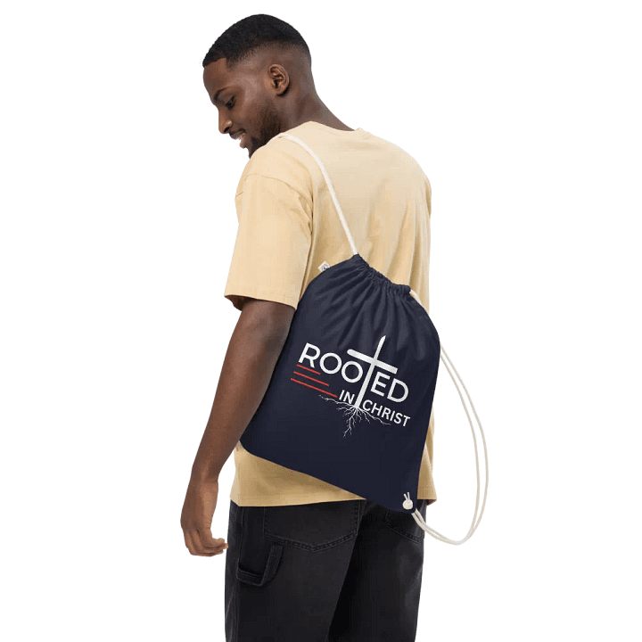Rooted in Christ - Colossians 2:7 Organic Cotton Drawstring Bag product image (2)