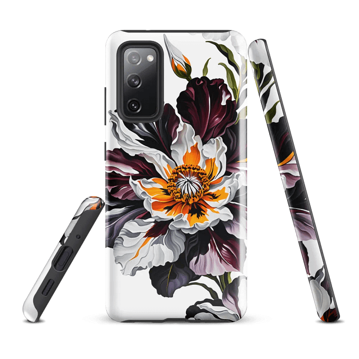 Tough Phone Case for Samsung® - Flowers in Crimson and Gray on a White Background product image (1)
