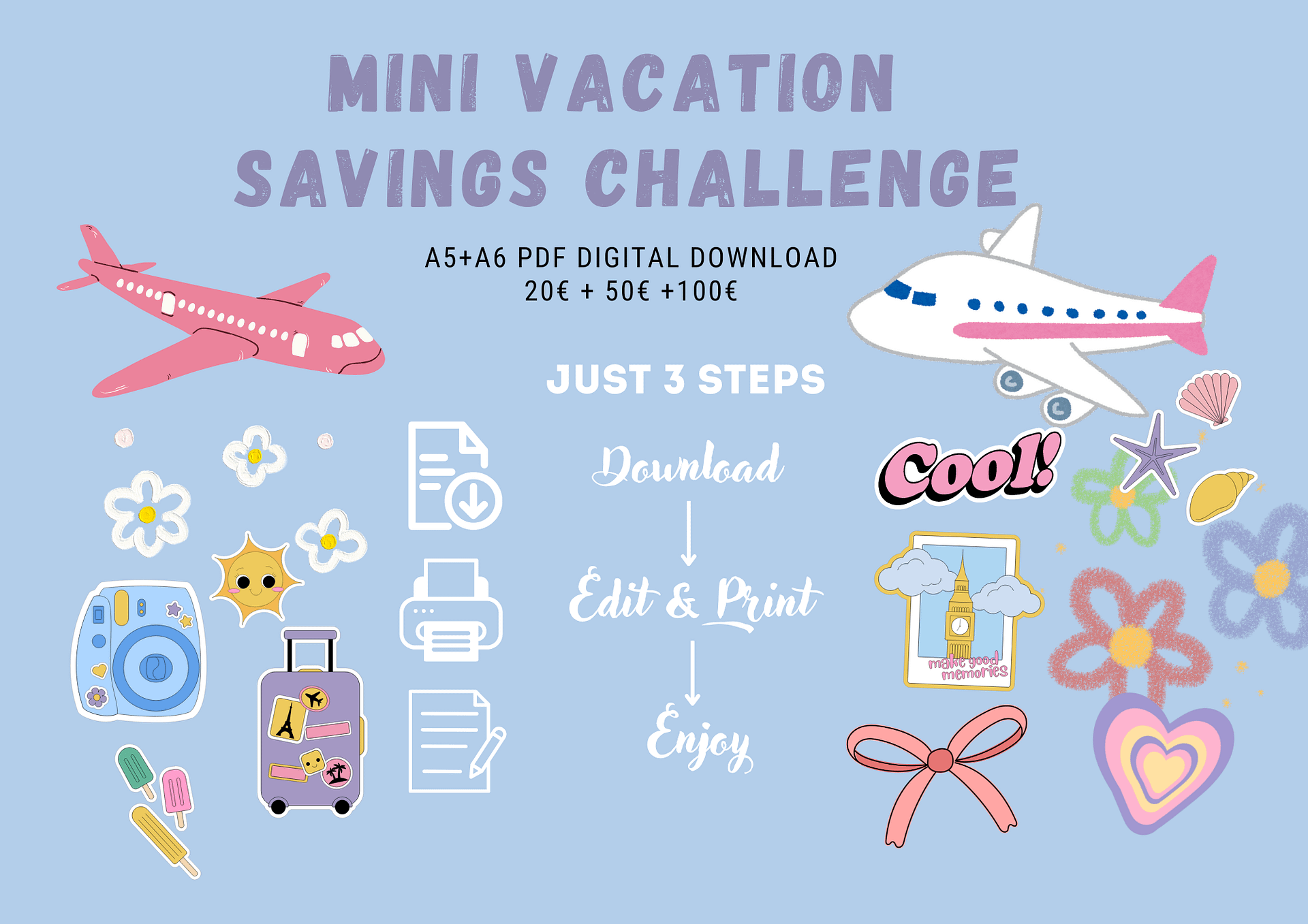 vacation savingchallenges, budget savings, budgetplanner, personalfinance, cashstuffing, money challenge, financial planner, money tools product image (4)