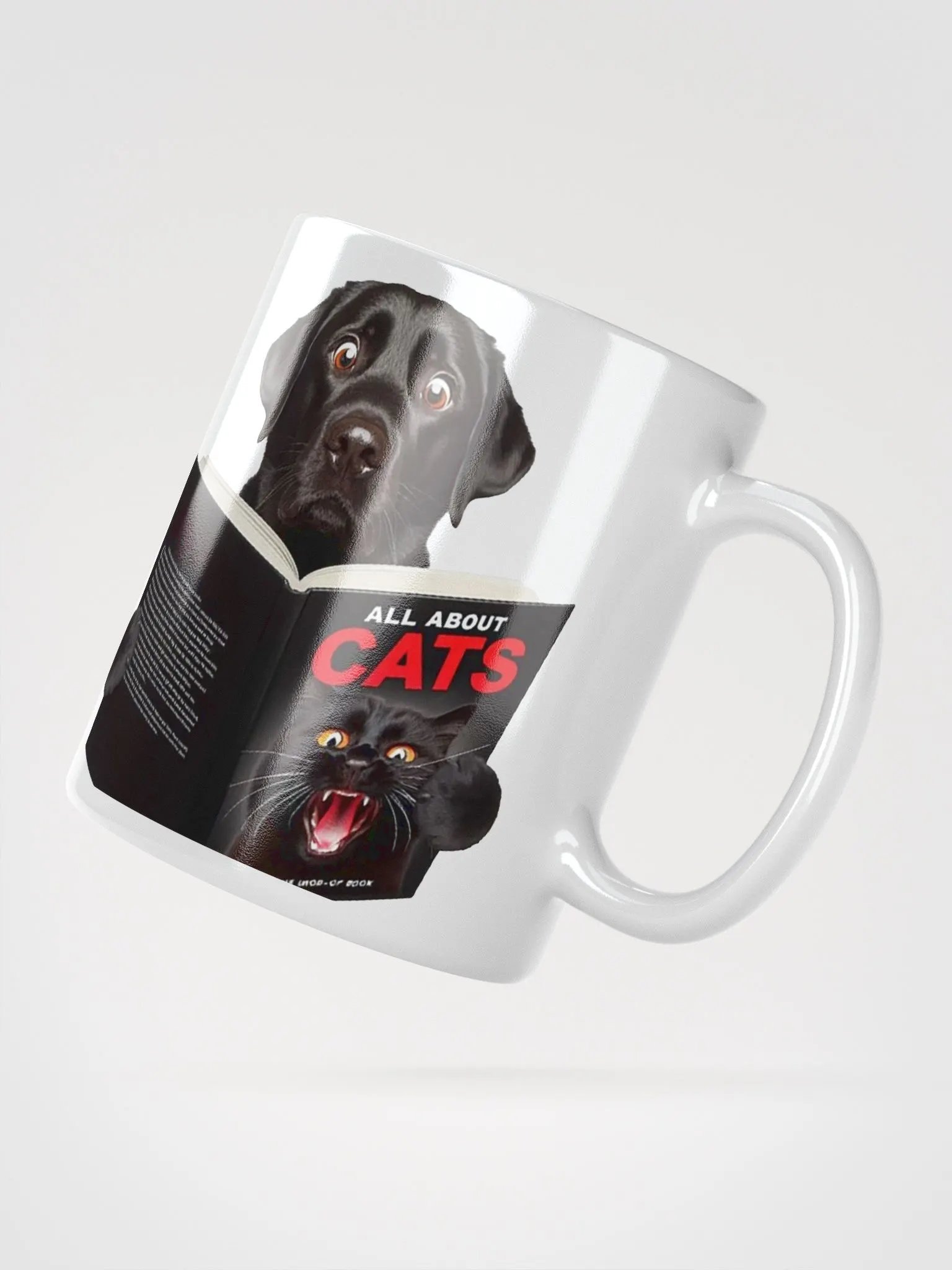 "Worried Labrador Reading a Book About Cats" #Humorous Glossy White Mug product image (2)