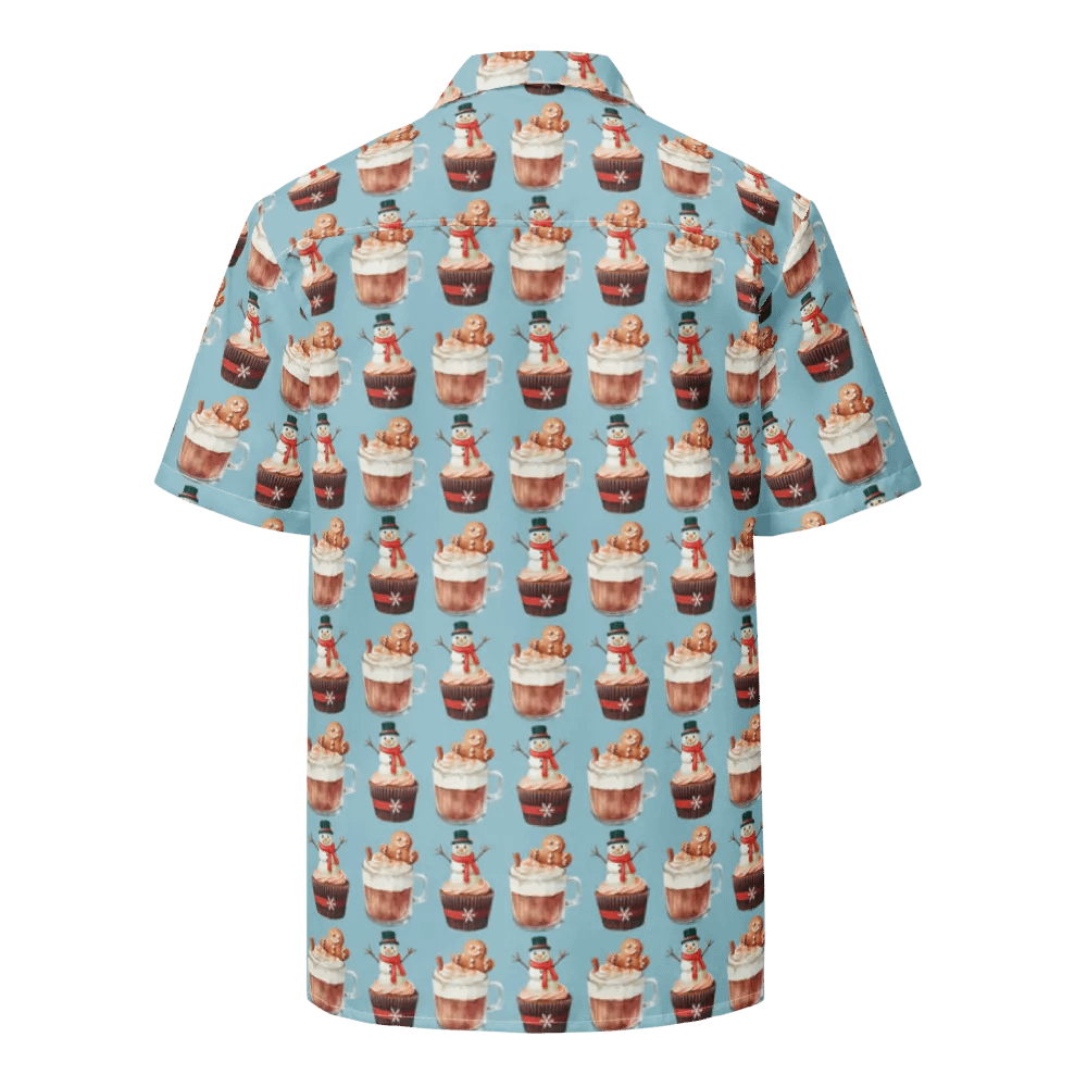 Xmas tea time gingerbread man latte cupcake Unisex Hawaiian Shirt product image (8)