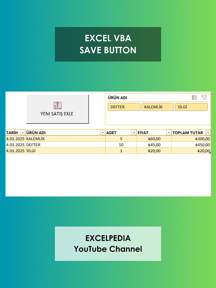 EXCEL VBA KAYIT ÖRNEĞİ product image (1)