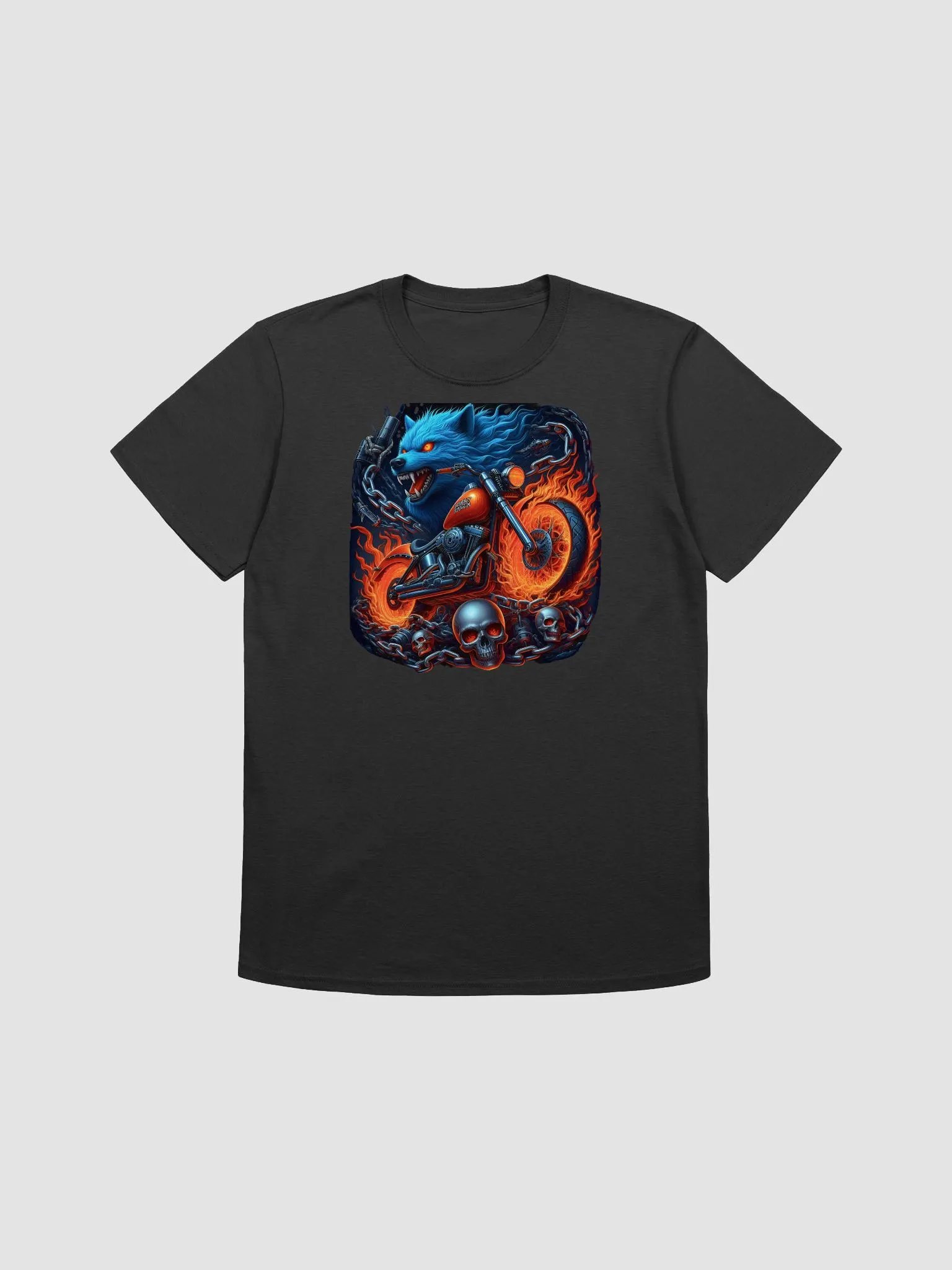 Fierce Wolf and Flaming Motorcycle T-Shirt #10 product image (1)