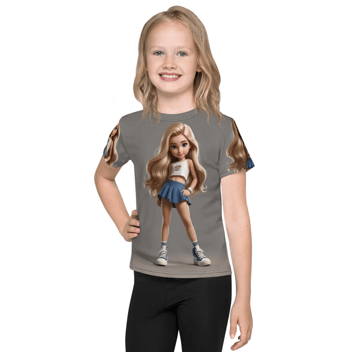 Fitness Barbie White & Blue Kids Crew Neck T-Shirt product image (1)