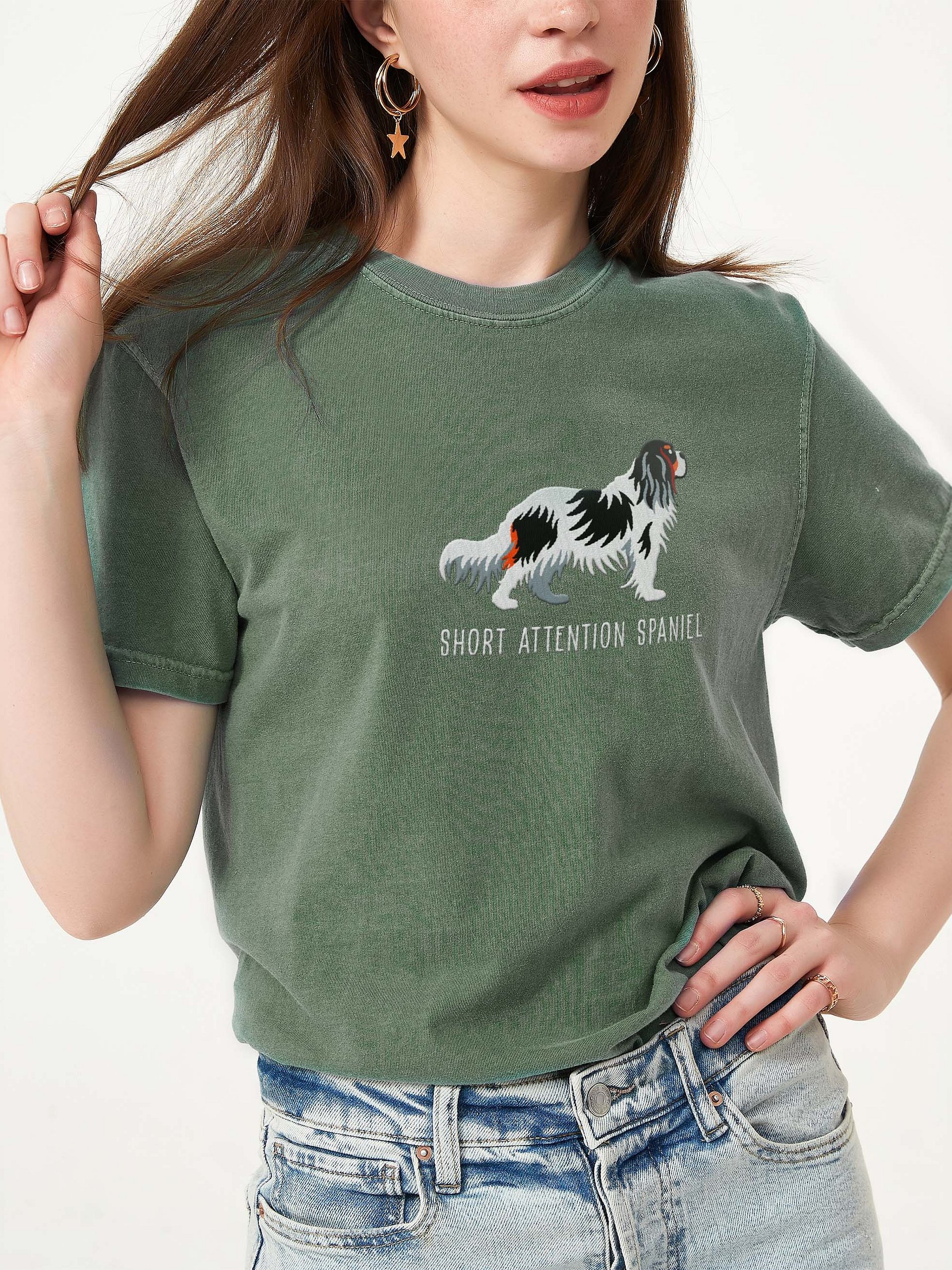 Short Attention Spaniel T-Shirt(Embroidered) of a Cavalier King Charles Spaniel(Tricolor) product image (2)