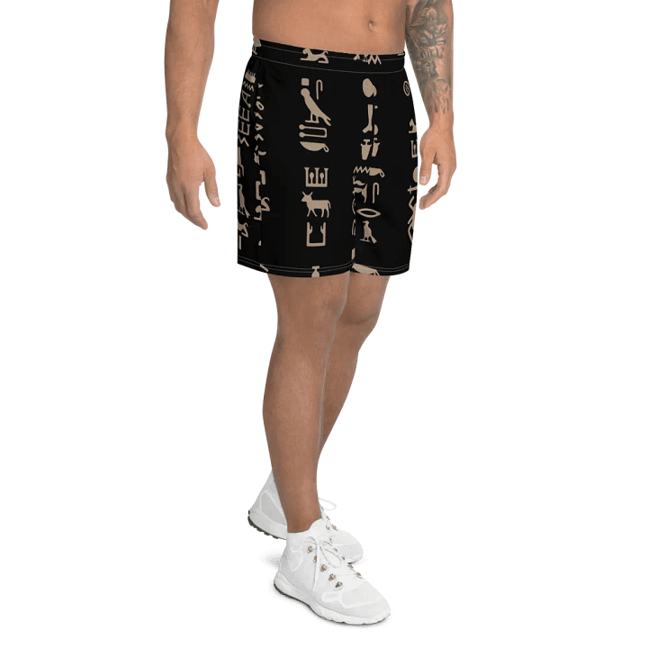 Isis Black Hieroglyphs All-Over Print Athletic Long Shorts product image (2)