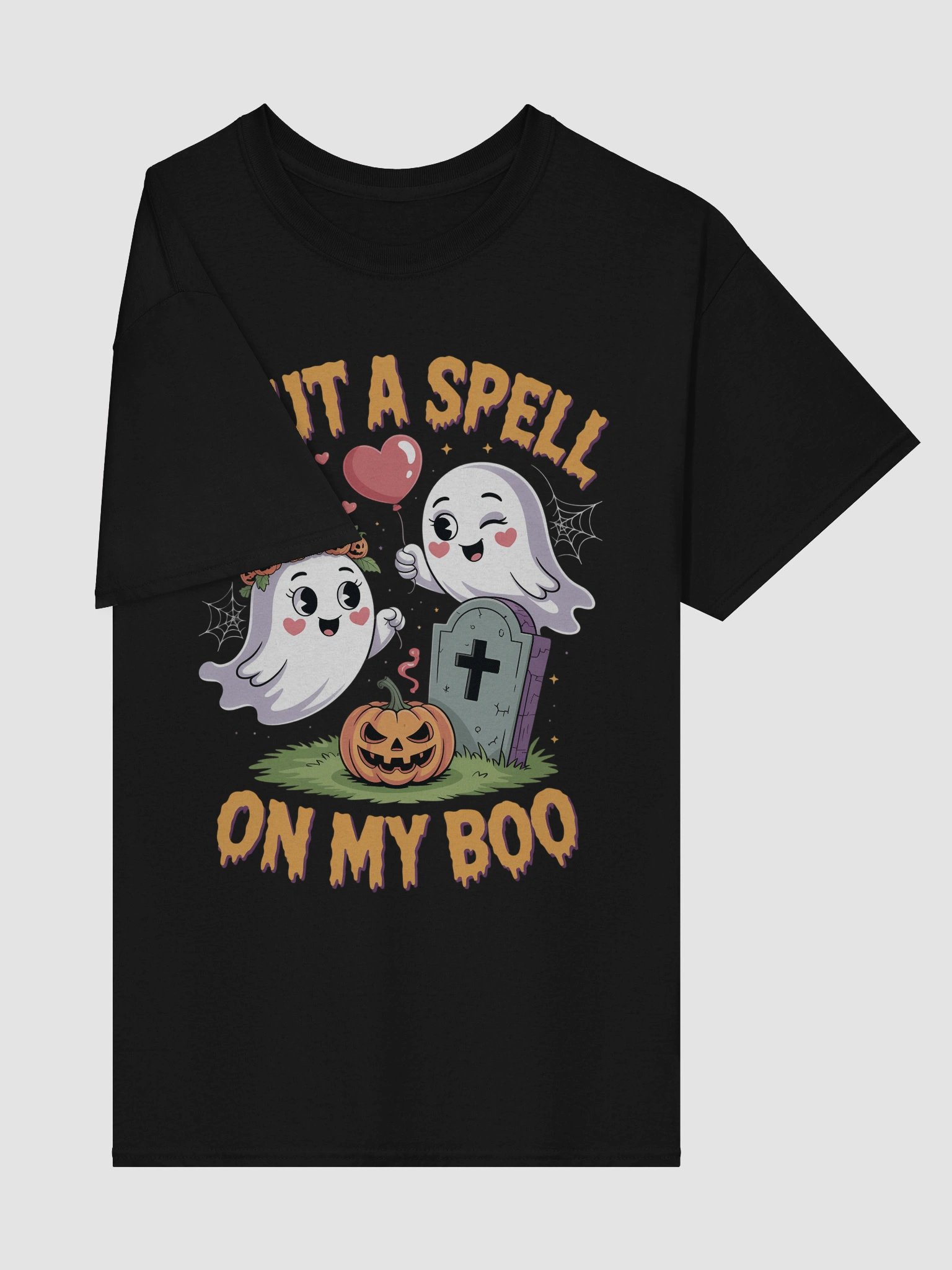 I Put A Spell On My Boo Funny Halloween Couple's T-Shirt | Spooky Cute Ghost & Pumpkin Tee product image (4)