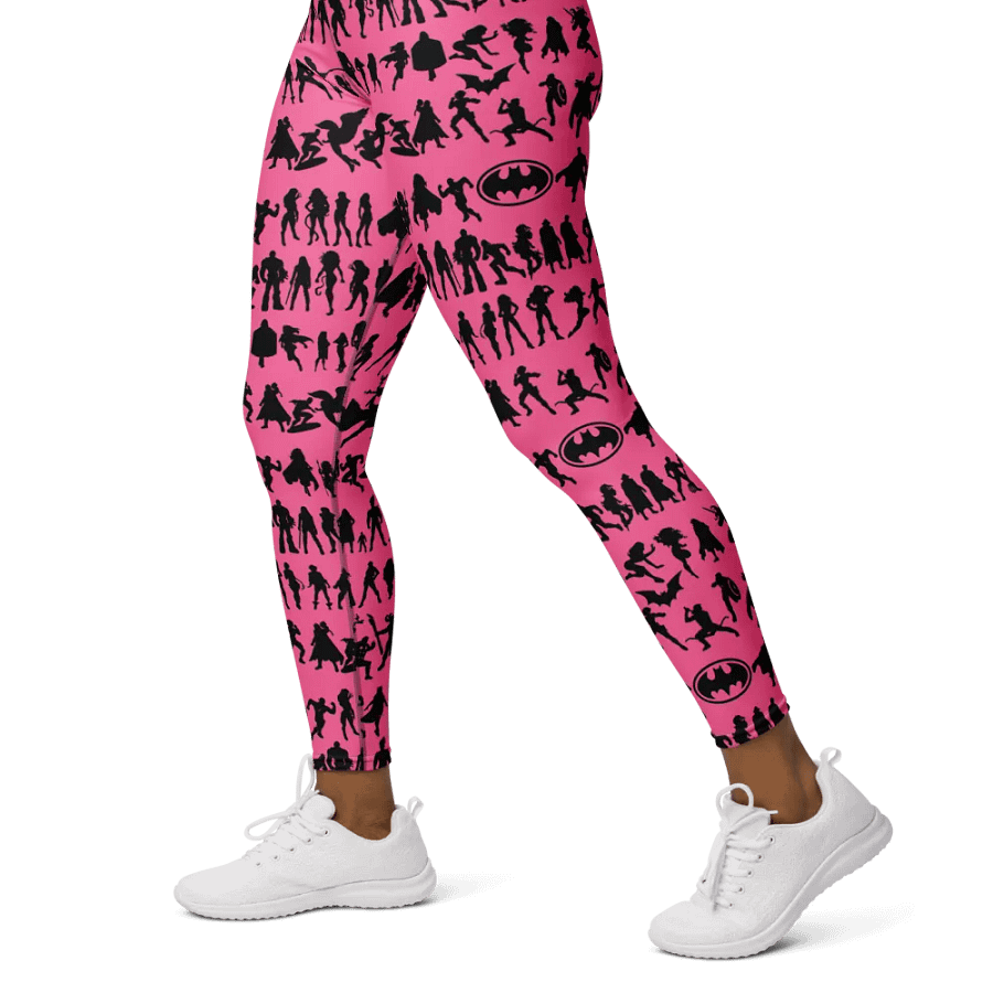 Heros Silhouettes Pattern PINK | All-Over Print Crossover Leggings with Pockets product image (4)