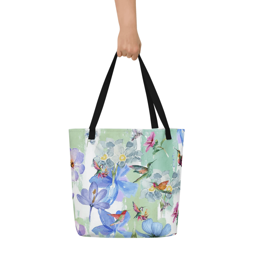Big printed tote bag with hummingbird design product image (5)