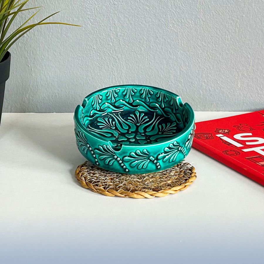 Ceramic turquoise ashtray (11 cm) — handmade pottery, handmade ceramic, home decor, handmade gift, Turkish ceramic product image (3)