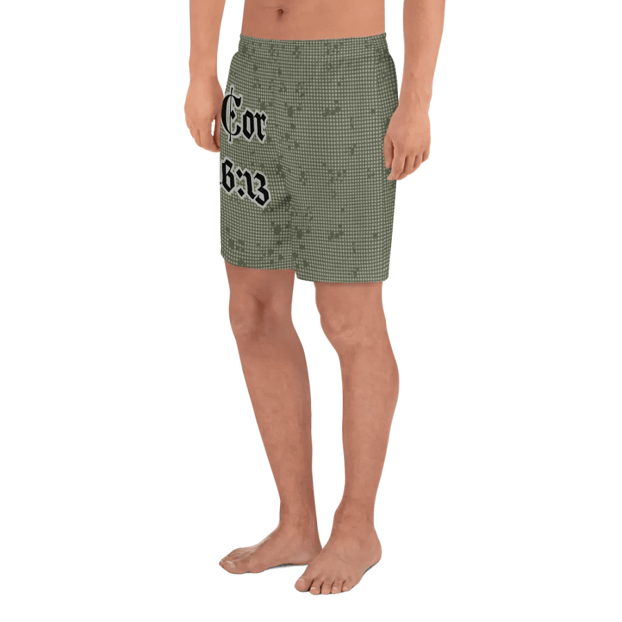 Faithful Camo: 1 Corinthians 16:13 Unisex Athletics Shorts - Desert Night Camo product image (4)
