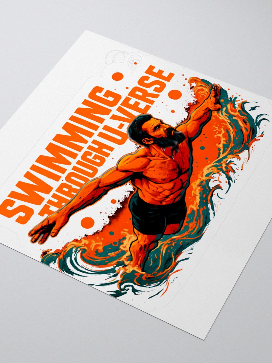 Orange-Hued Cosmic Journey: 'Swimming Through U-Verse Sticker product image (9)
