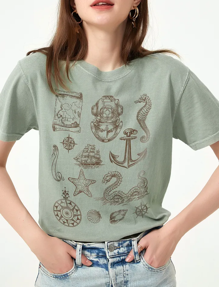 Vintage Nautical and Sailing Elements T-Shirt | Vintage-Style Dark and Light Academia Shirt for Maritime and Sea Lovers product image (1)