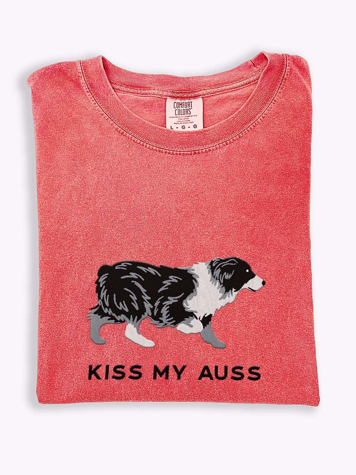 Kiss My Auss T-Shirt(Embroidered) of an Australian Shepherd(Black & White) product image (1)