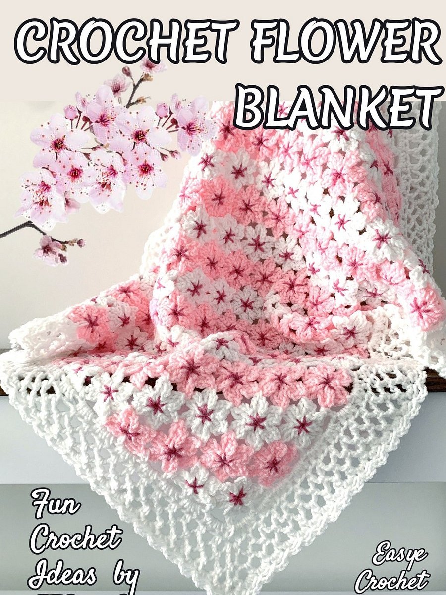 Cherry Blossom Flower Baby Blanket, Sakura Flower Motif Crochet Pattern for Floral Throw Blanket product image (6)