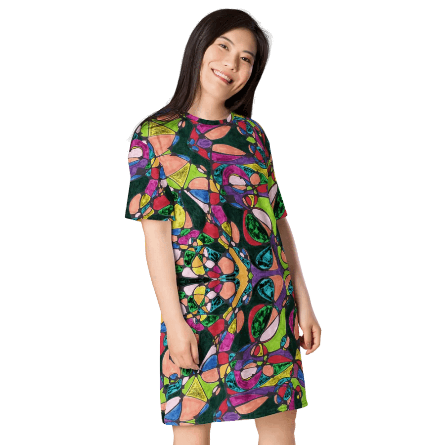 Abstract Coloured Patterned Neurographic Ladies T Shirt Dress product image (5)