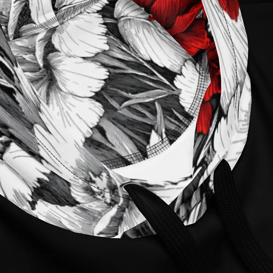 Bold Red Floral Pattern II Black Hoodie product image (6)