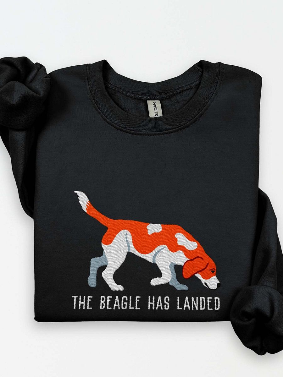 The Beagle Has Landed Sweatshirt (Embroidered) of a Beagle(Red & White) product image (1)