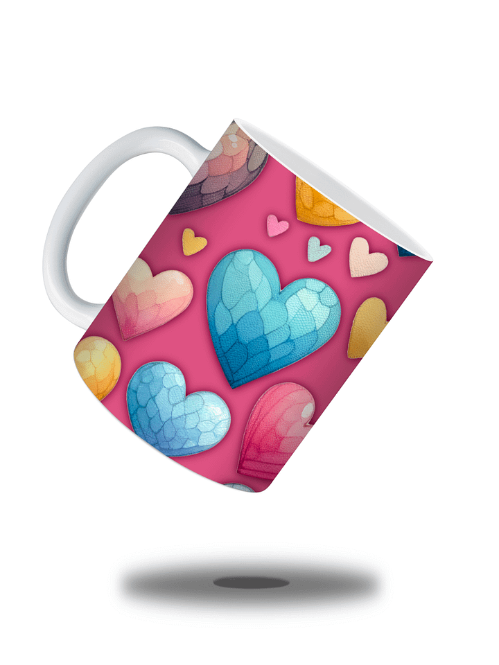 (Magenta) Colorful Hearts 11oz Coffee Mug – Cute and Romantic Love-Themed Ceramic Cup – Perfect for Valentine's Day, Anniversaries, or Daily Use product image (2)
