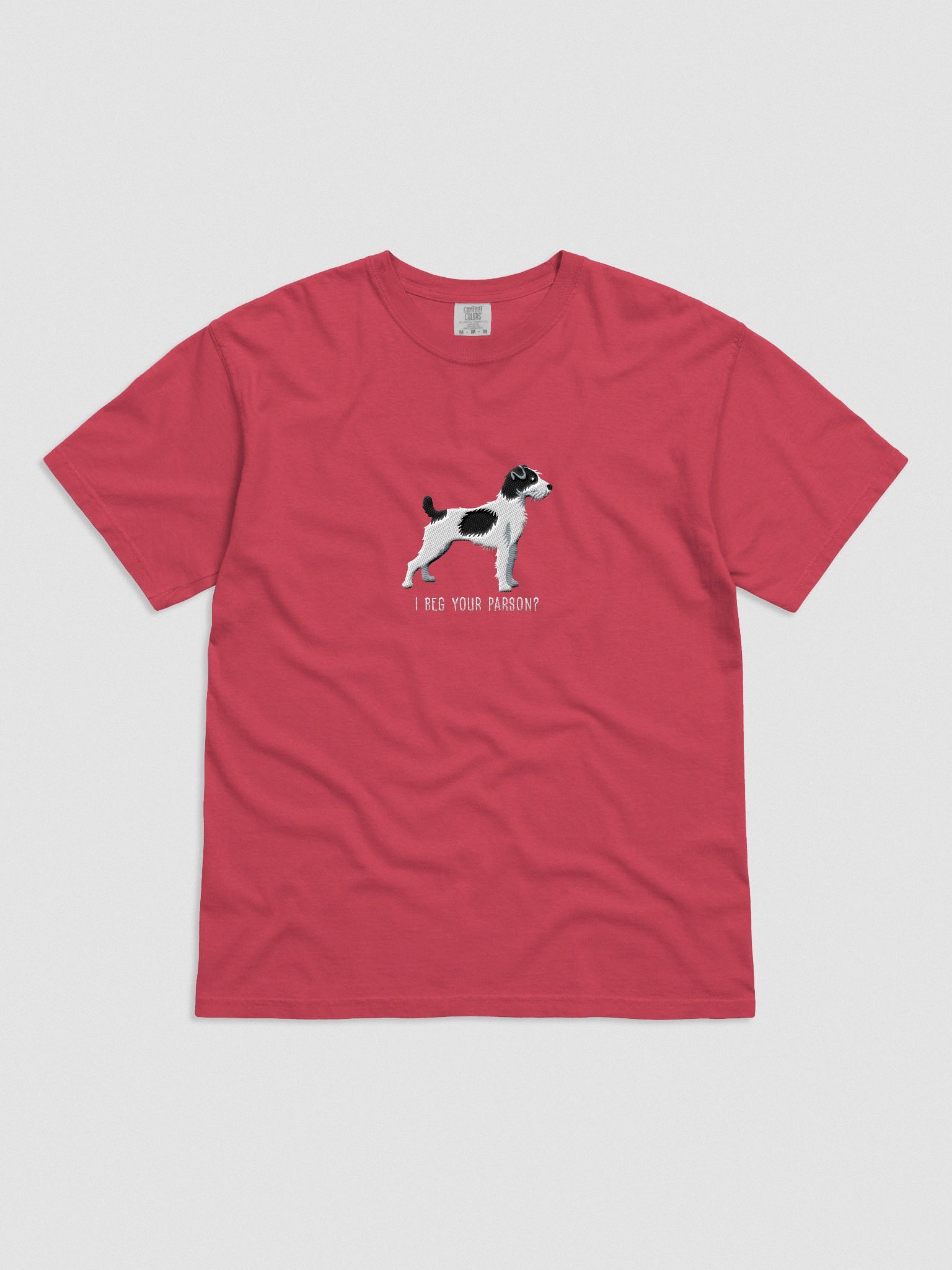 I Beg Your Parson? T-Shirt(Embroidered) of a Parson Russell Terrier(Black & White) product image (4)