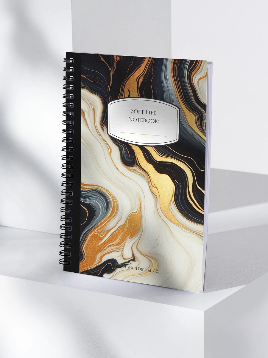 Soft Life Lined Notebook – Black & Gold Marble Cover | 140-Page Spiral product image (3)