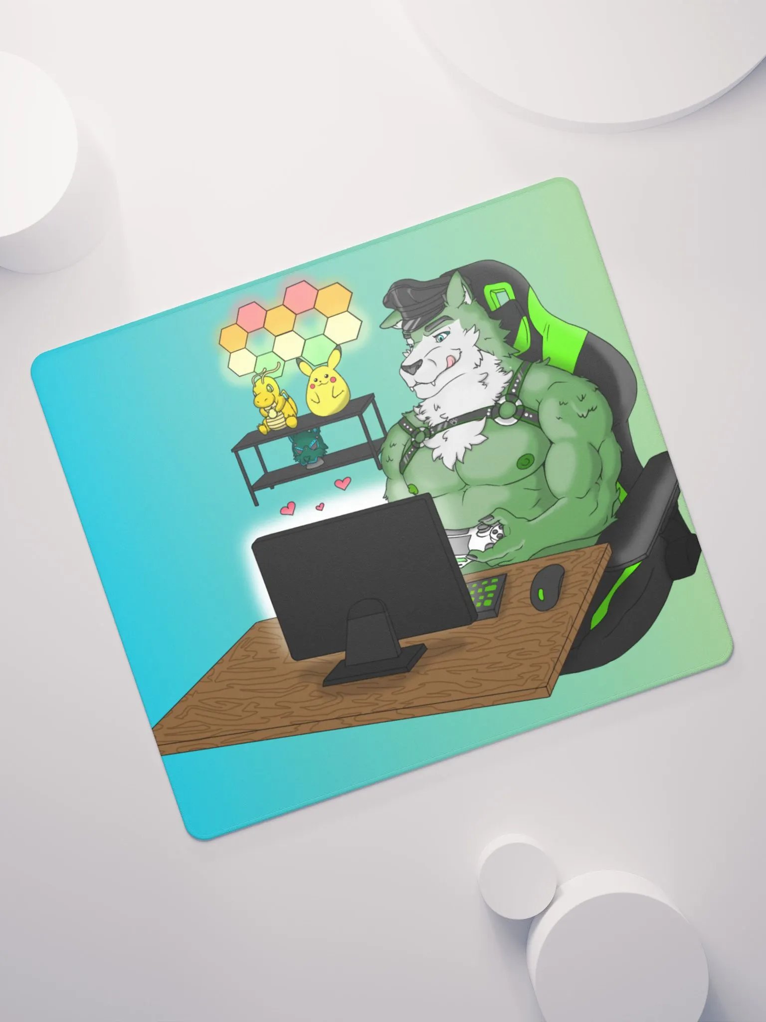 Cozy Wolf Dad Gaming Mouse Pad (Teal / Left) product image (11)