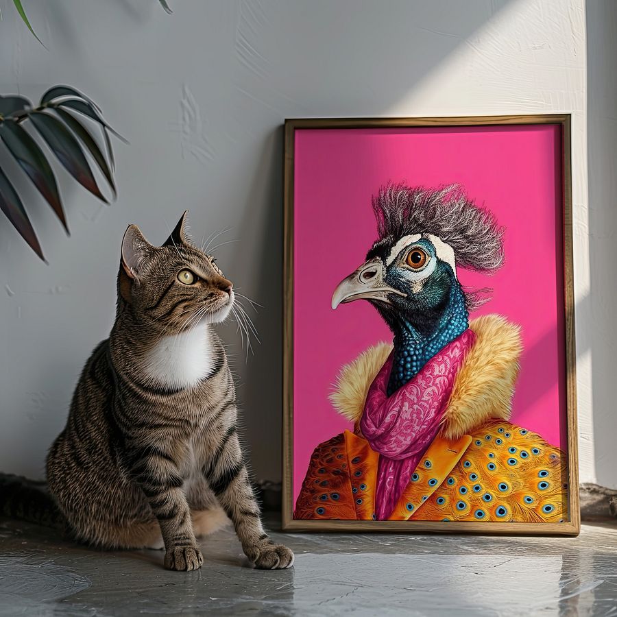 Anthropomorphic Peacock in Yellow Coat Animal Portrait product image (26)