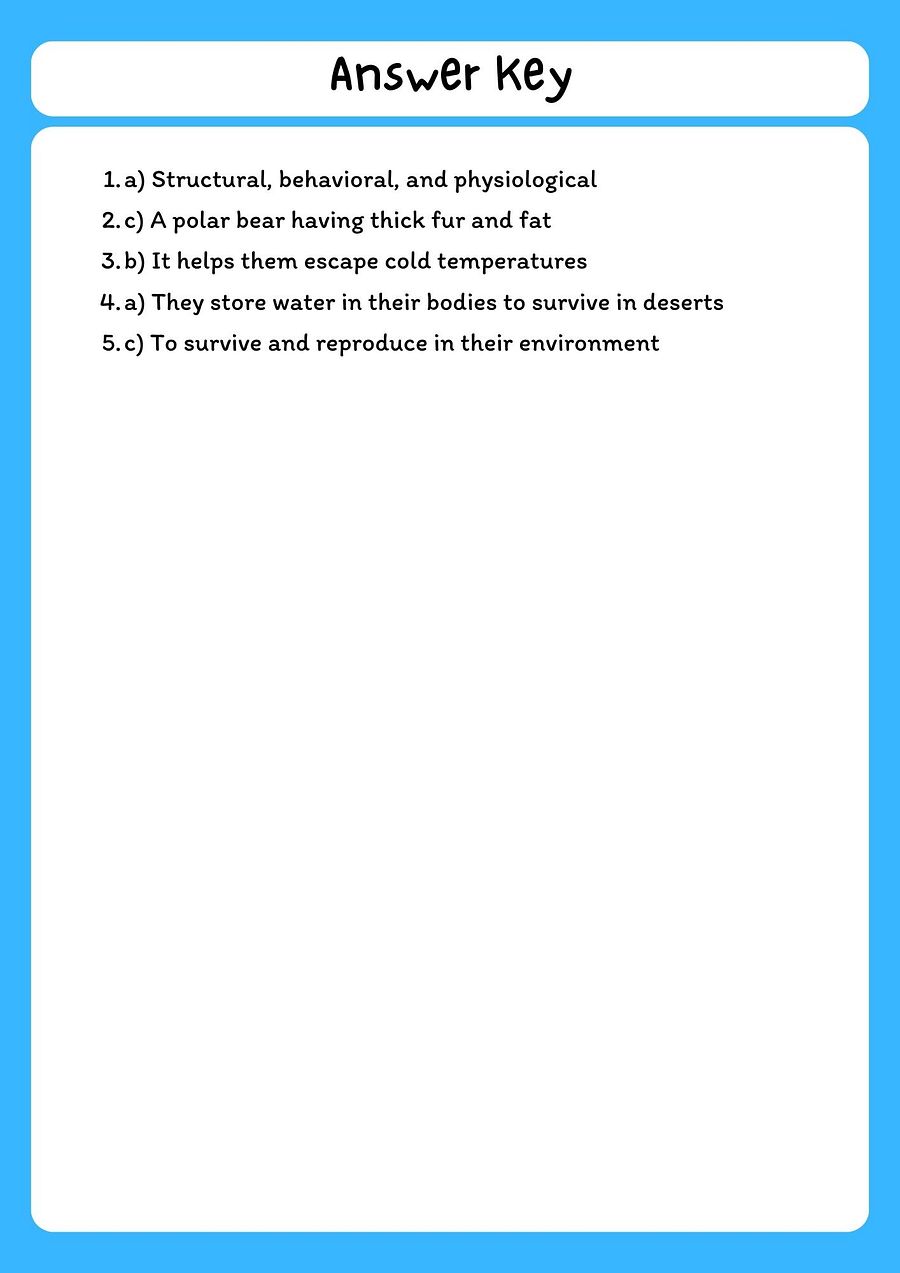 Animal Adaptation Reading Passage with Comprehension Questions product image (3)