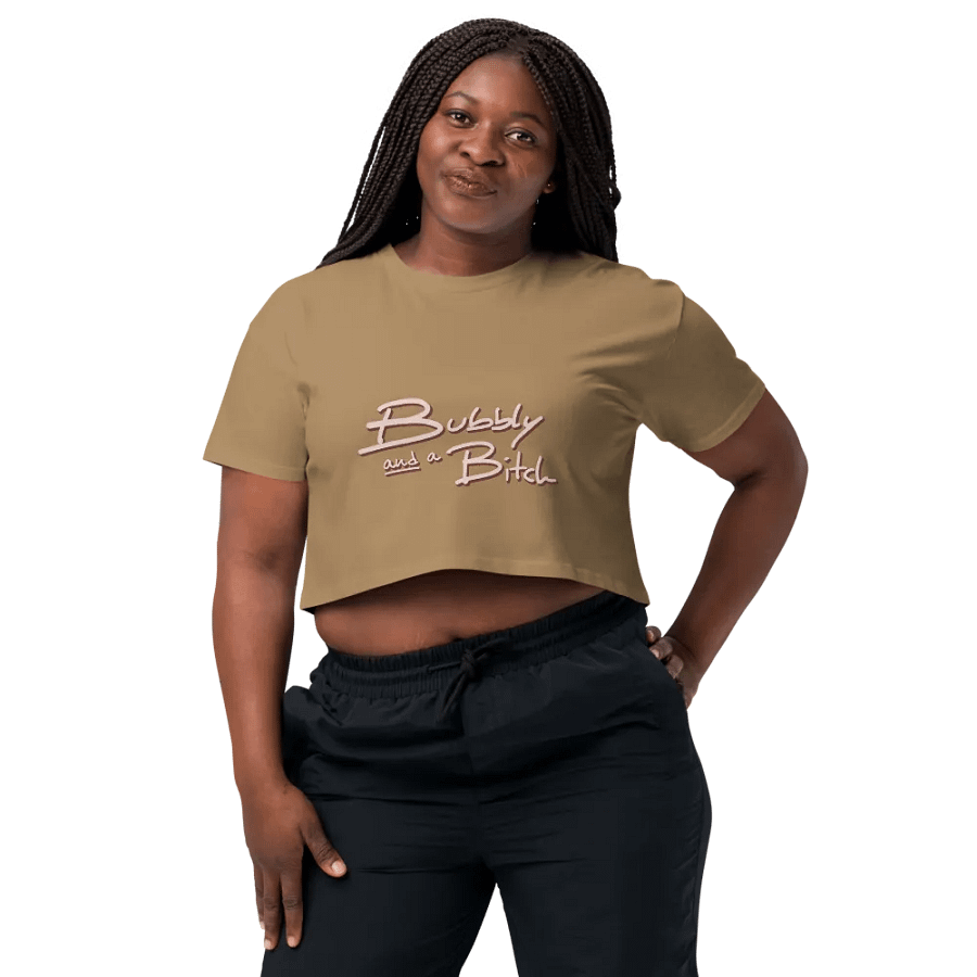 Bubbly and a B*tch (blush shadow design) printed cotton crop top product image (5)