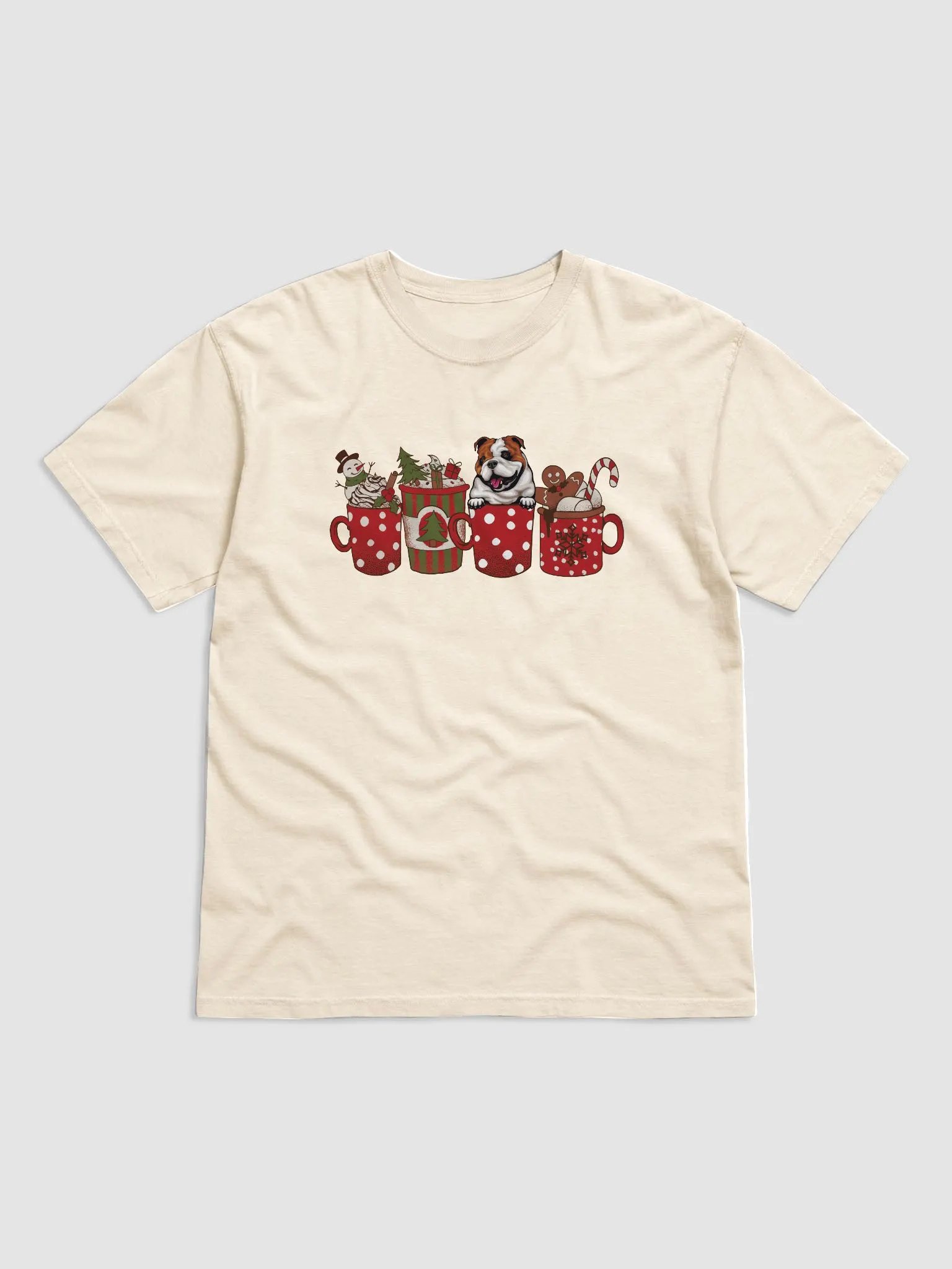 Cute English Bulldog(2) in a Christmas Cup T-Shirt | Funny Christmas Pup in a Cup product image (14)