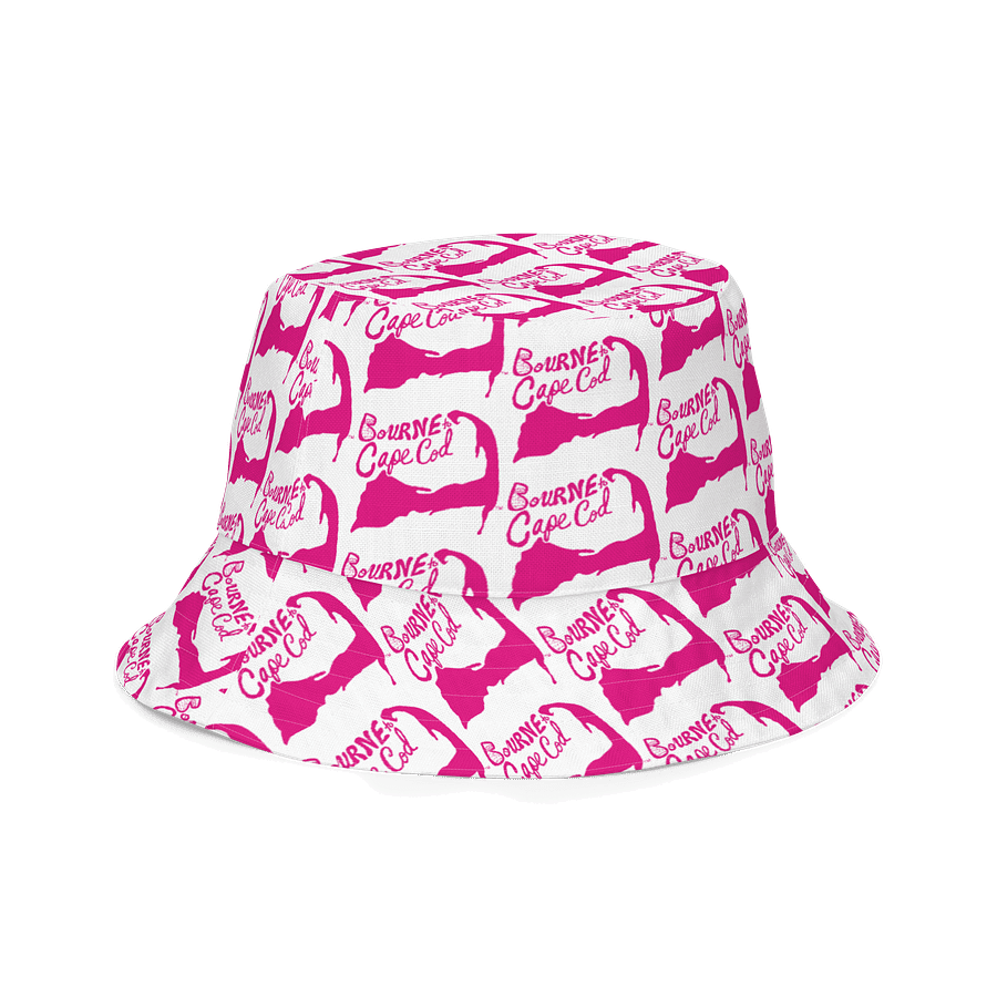 Adults Unisex | Reversible Bucket Hat | BOURNE to Cape Cod™ x BRN.2C.C.™ All-Over Logo Print | Coastal Style Sun Hat | Vibrant Pink & White product image (5)